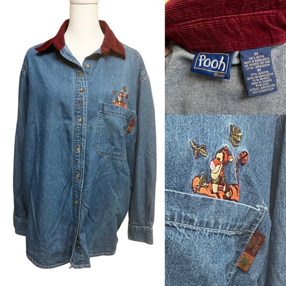 Disney Tops - Disney Winnie The Pooh Tigger Denim Jean Shirt Embroidered Women's Med